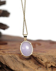 Baikalla Jewelry Lavender Jadeite Necklace 14K Gold Natural Lavender Burmese Jadeite Cabochon Necklace