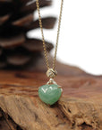 Baikalla Jewelry 18k Gold Jadeite Necklace Baikalla 14K Yellow Gold Genuine Burmese Green Jadeite Jade Heart Pendant with VS1 Diamonds