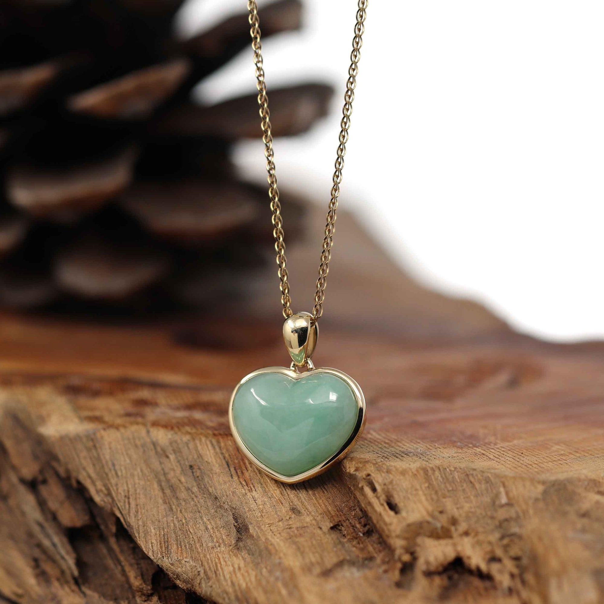 Baikalla Jewelry 18k Gold Jadeite Necklace Pendant Only Baikalla 14K Yellow Gold Genuine Burmese Green Jadeite Jade Heart Pendant