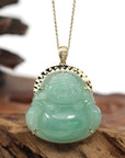 Baikalla Jewelry Gold Jade Buddha Baikalla "Laughing Buddha" 14k Gold Genuine Green Jadeite Jade with VS1 Diamonds