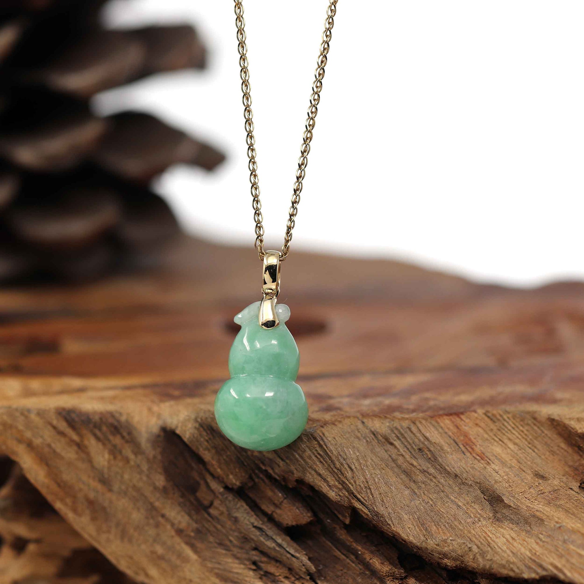 Baikalla Jewelry Jade Pendant Pendant Only 14K Yellow Gold Jadeite Jade Good Luck Hulu Bottle Gourd Necklace