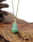 Baikalla Jewelry Jade Pendant 14K Yellow Gold Jadeite Jade Good Luck Hulu Bottle Gourd Necklace