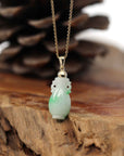 Baikalla Jewelry 18k Gold Jadeite Necklace Pendant Only Natural Unique Jadeite Jade Lucky Bottle Necklace with 14k Yellow Gold Bail