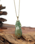 Baikalla Jewelry 18k Gold Jadeite Necklace Natural Unique Jadeite Jade Lucky Bottle Necklace with 14k Yellow Gold Bail