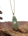 Baikalla Jewelry 18k Gold Jadeite Necklace Natural Unique Jadeite Jade Lucky Bottle Necklace with 14k Yellow Gold Bail