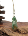 Baikalla Jewelry 18k Gold Jadeite Necklace Natural Unique Jadeite Jade Lucky Bottle Necklace with 14k Yellow Gold Bail