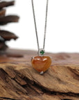 Baikalla Jewelry 18k Gold Jadeite Necklace Pendant Only Baikalla 14K Gold Genuine Burmese Orange Jadeite Jade Heart Pendant with VS1 Diamonds