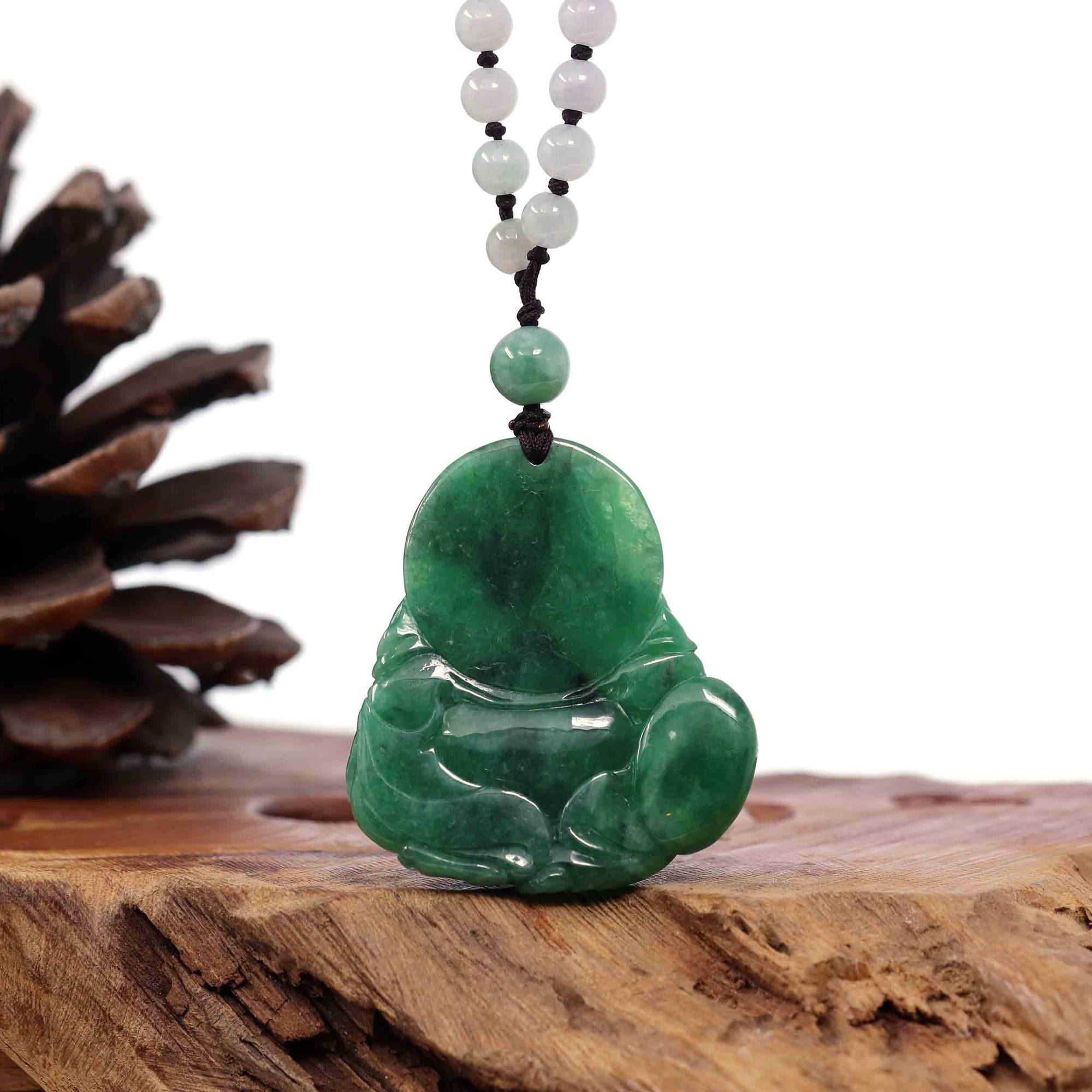 Baikalla Jewelry Jade Guanyin Pendant Necklace Baikalla "Goddess of Compassion" Genuine Burmese Jadeite Jade Happy Buddha Pendant