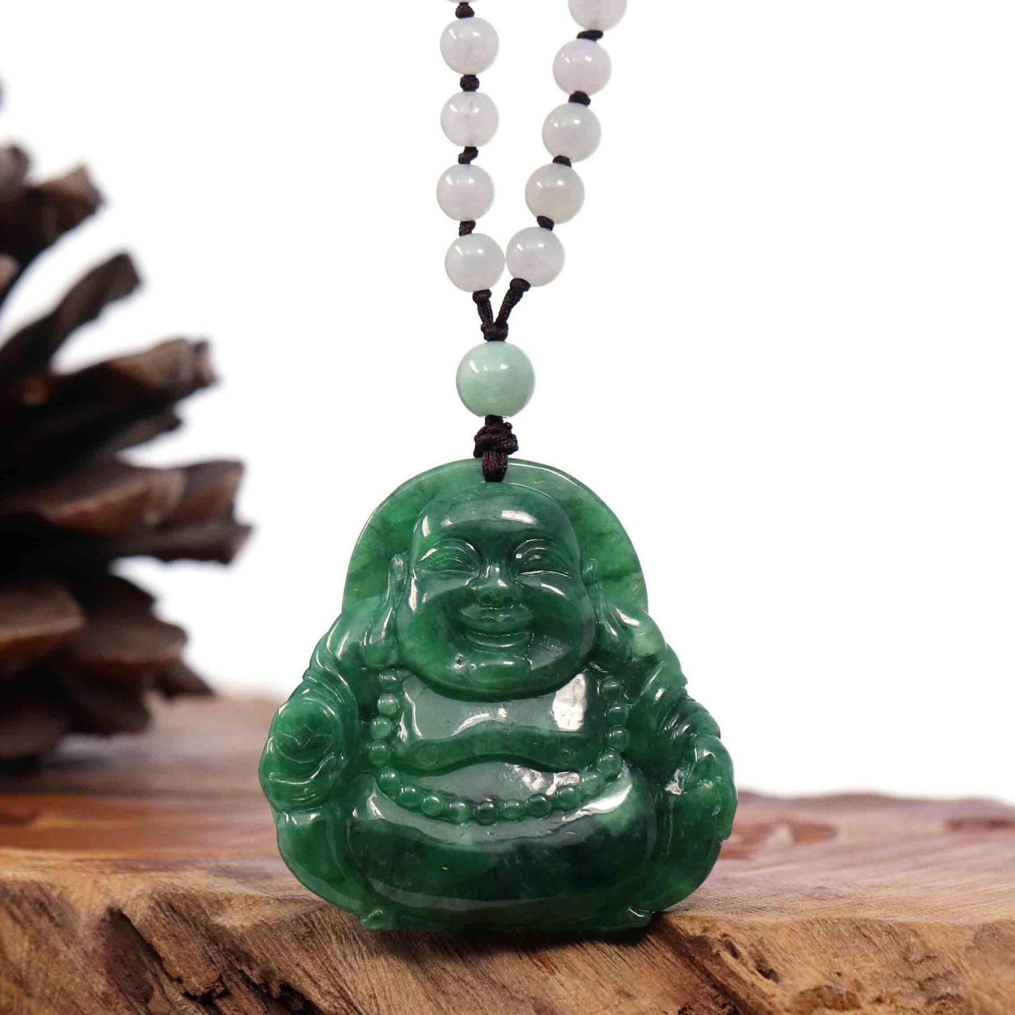 Baikalla Jewelry Jade Guanyin Pendant Necklace Baikalla "Goddess of Compassion" Genuine Burmese Jadeite Jade Happy Buddha Pendant