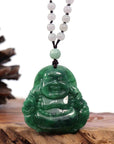 Baikalla Jewelry Jade Guanyin Pendant Necklace Baikalla "Goddess of Compassion" Genuine Burmese Jadeite Jade Happy Buddha Pendant