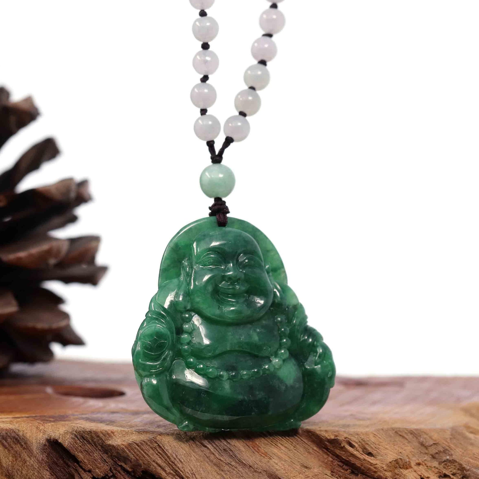 Baikalla Jewelry Jade Guanyin Pendant Necklace Baikalla "Goddess of Compassion" Genuine Burmese Jadeite Jade Happy Buddha Pendant