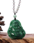 Baikalla Jewelry Jade Guanyin Pendant Necklace Baikalla "Goddess of Compassion" Genuine Burmese Jadeite Jade Happy Buddha Pendant