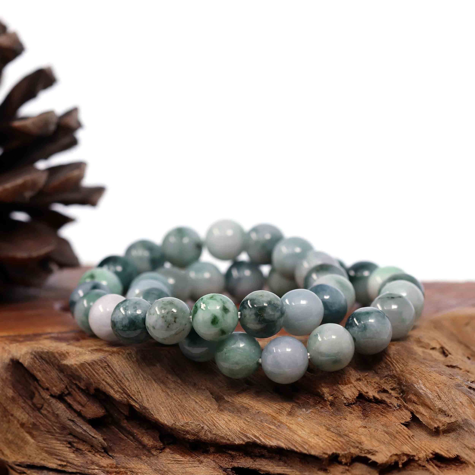 Baikalla Jewelry jade beads bracelet Genuine Jadeite Jade 10mm Round Blue Green Multiple Color Beads Bracelet (10mm)