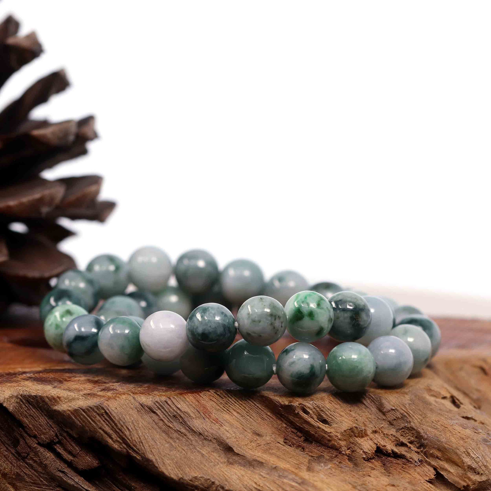 Baikalla Jewelry jade beads bracelet Genuine Jadeite Jade 10mm Round Blue Green Multiple Color Beads Bracelet (10mm)