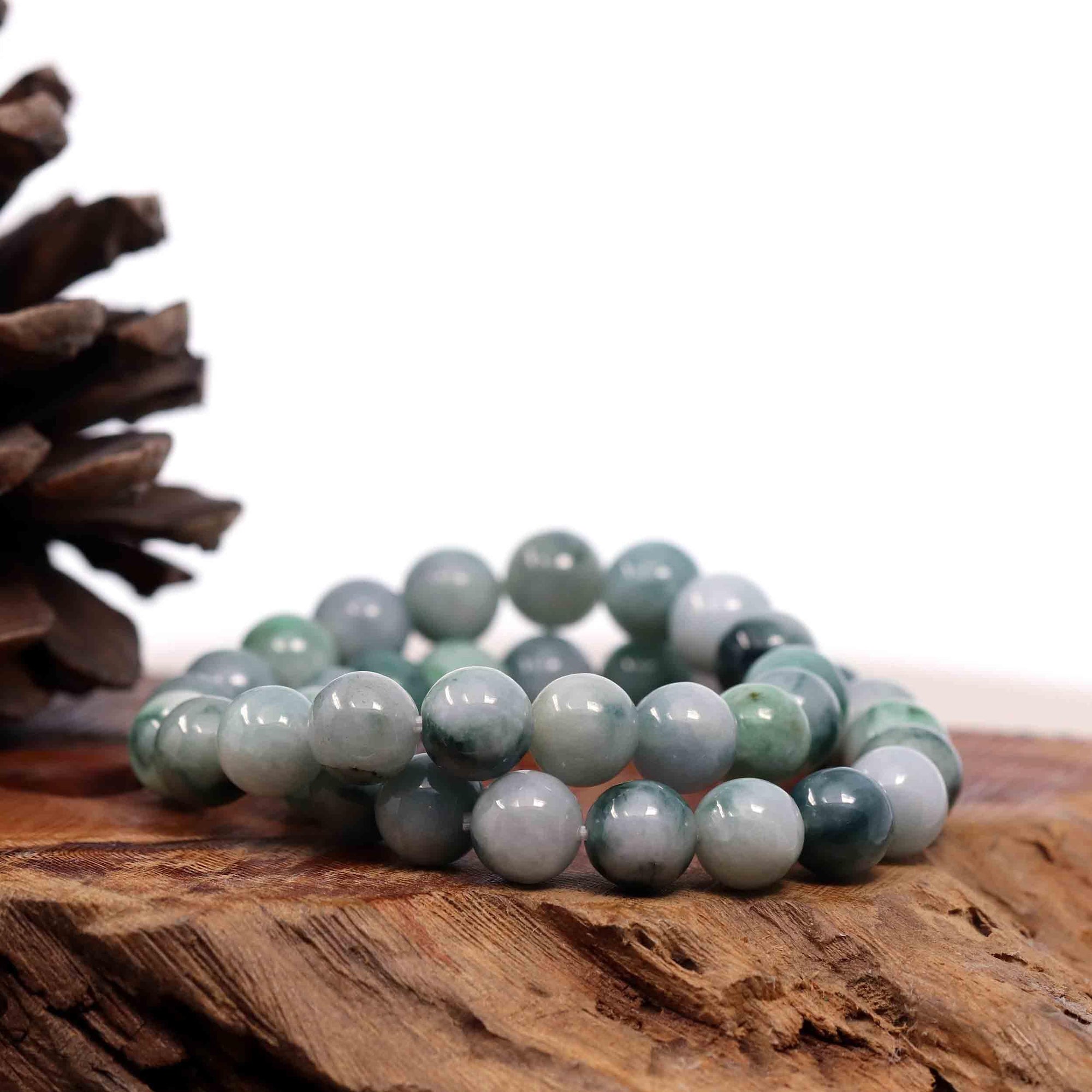 Baikalla Jewelry jade beads bracelet Genuine Jadeite Jade 10mm Round Blue Green Multiple Color Beads Bracelet (10mm)