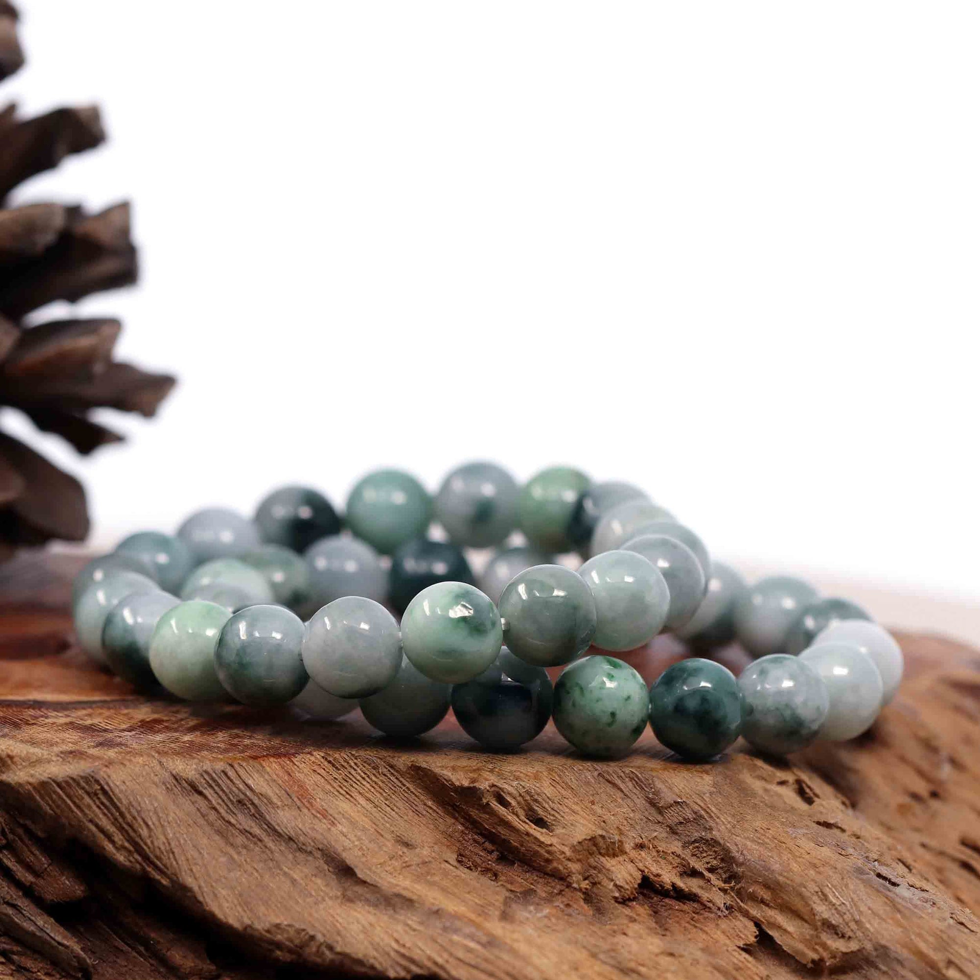 Baikalla Jewelry jade beads bracelet Genuine Jadeite Jade 10mm Round Blue Green Multiple Color Beads Bracelet (10mm)