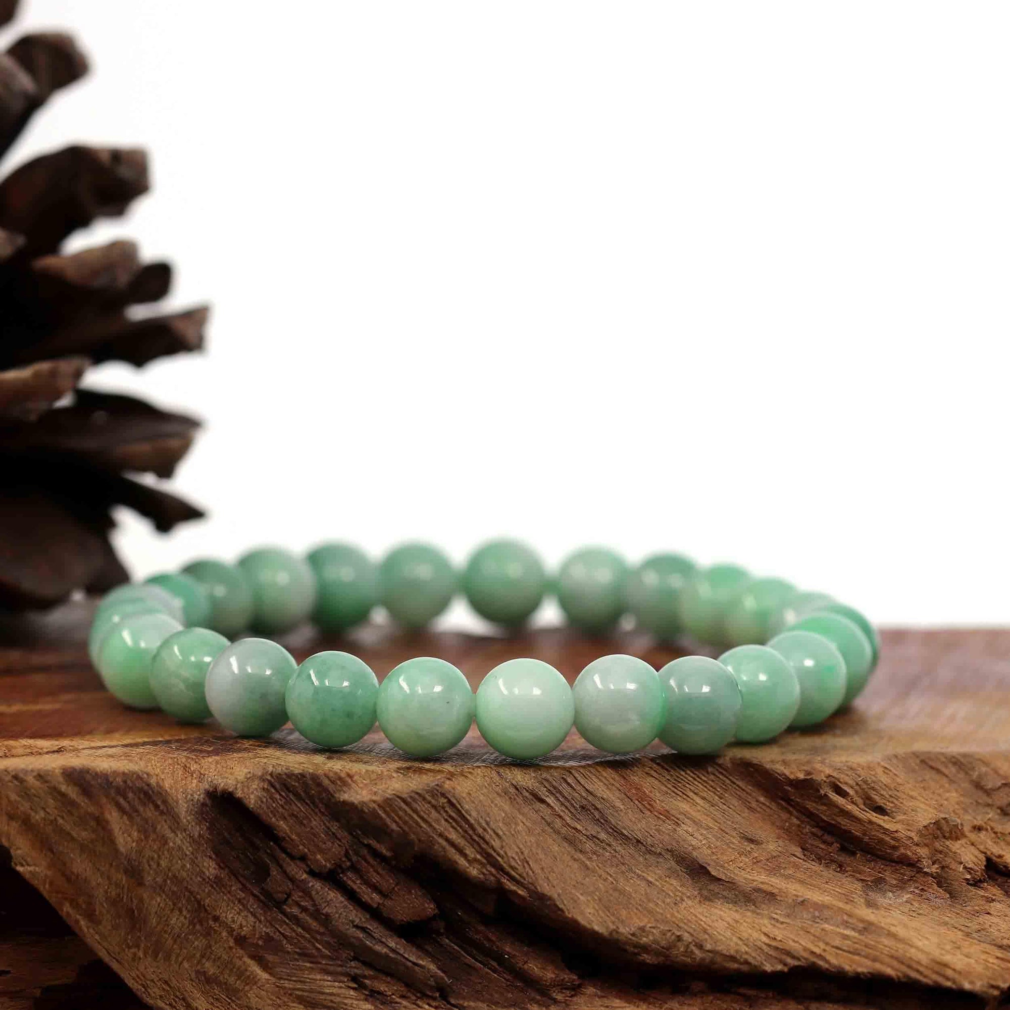 Baikalla Jewelry jade beads bracelet Jadeite Jade 9 mm Round Green Beads Bracelet ( 9 mm )