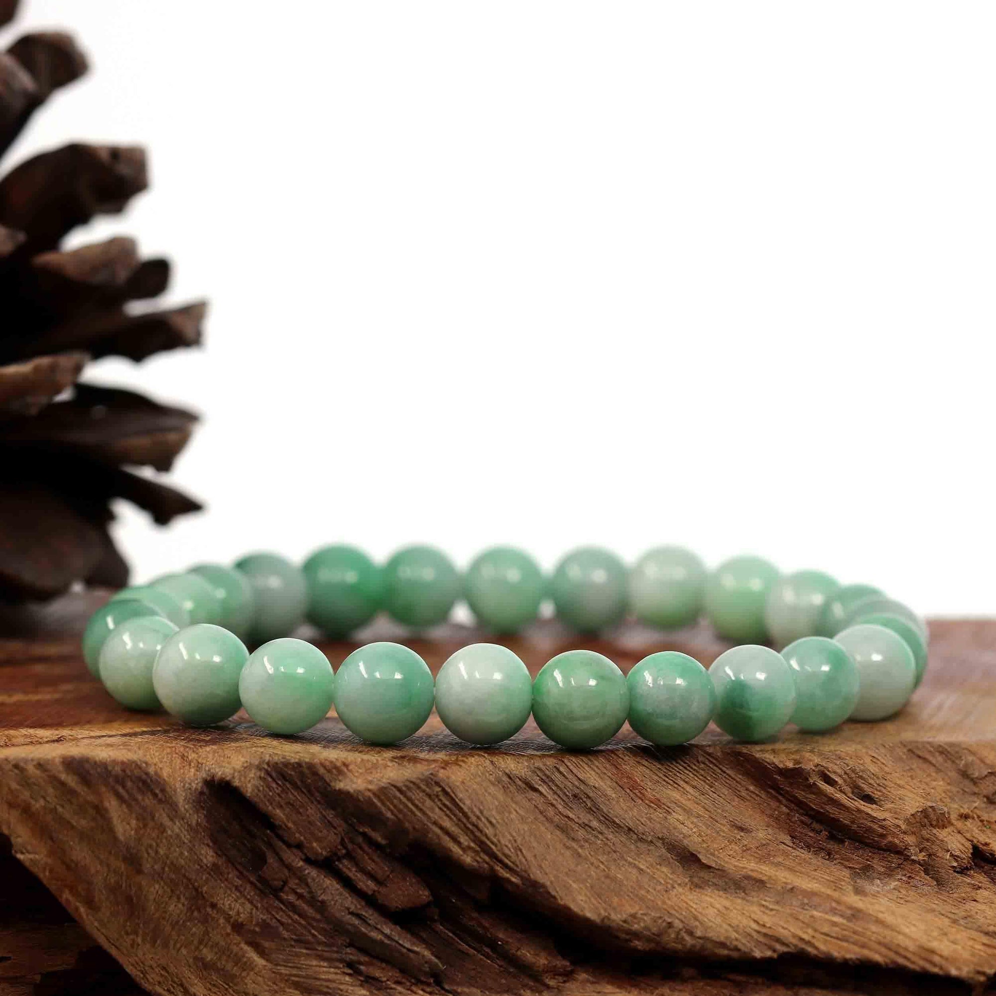 Baikalla Jewelry jade beads bracelet Jadeite Jade 9 mm Round Green Beads Bracelet ( 9 mm )