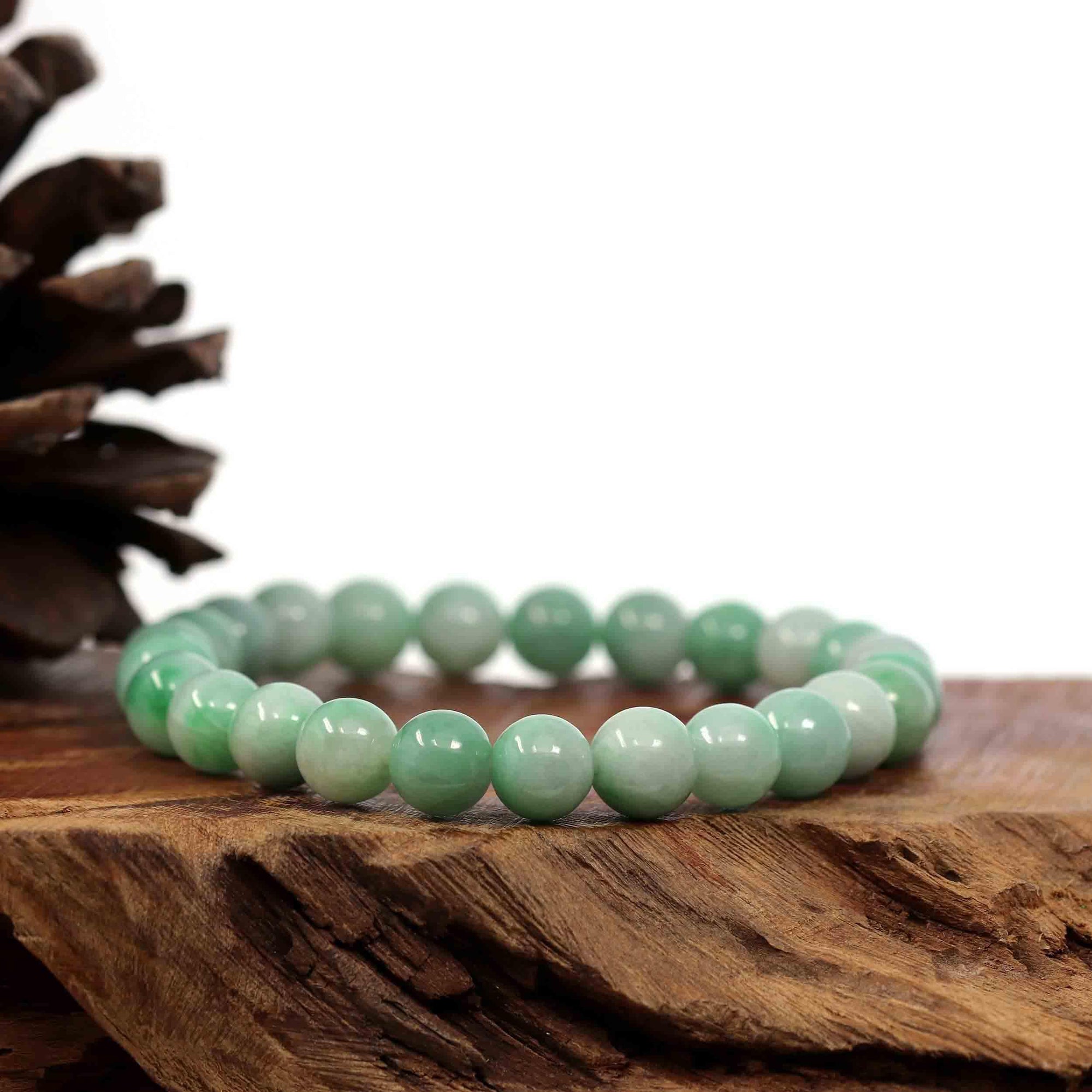 Baikalla Jewelry jade beads bracelet Jadeite Jade 9 mm Round Green Beads Bracelet ( 9 mm )