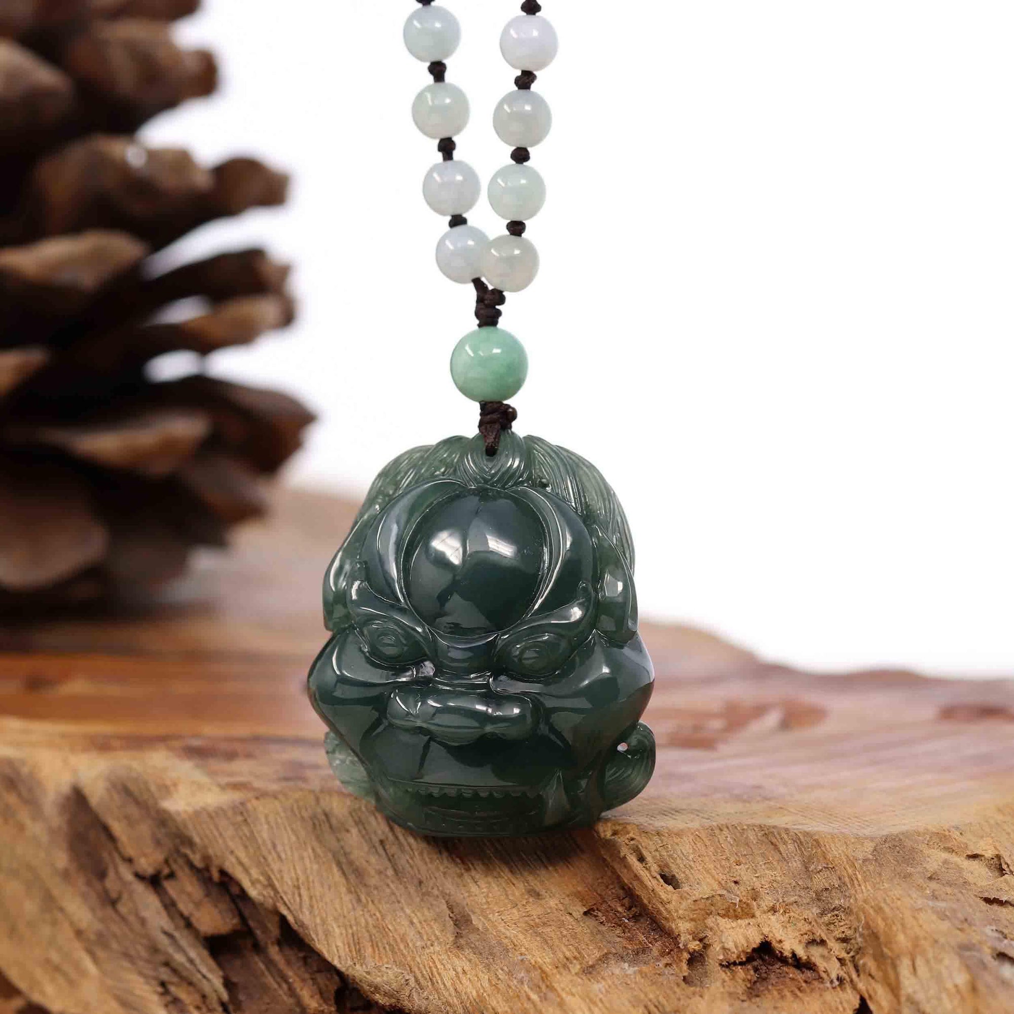 Baikalla Jewelry Jade Carving Necklace Baikalla™ "Fu Dog" (Guardian Lion) Natural Blue Green Jadeite Jade Necklace Collectibles