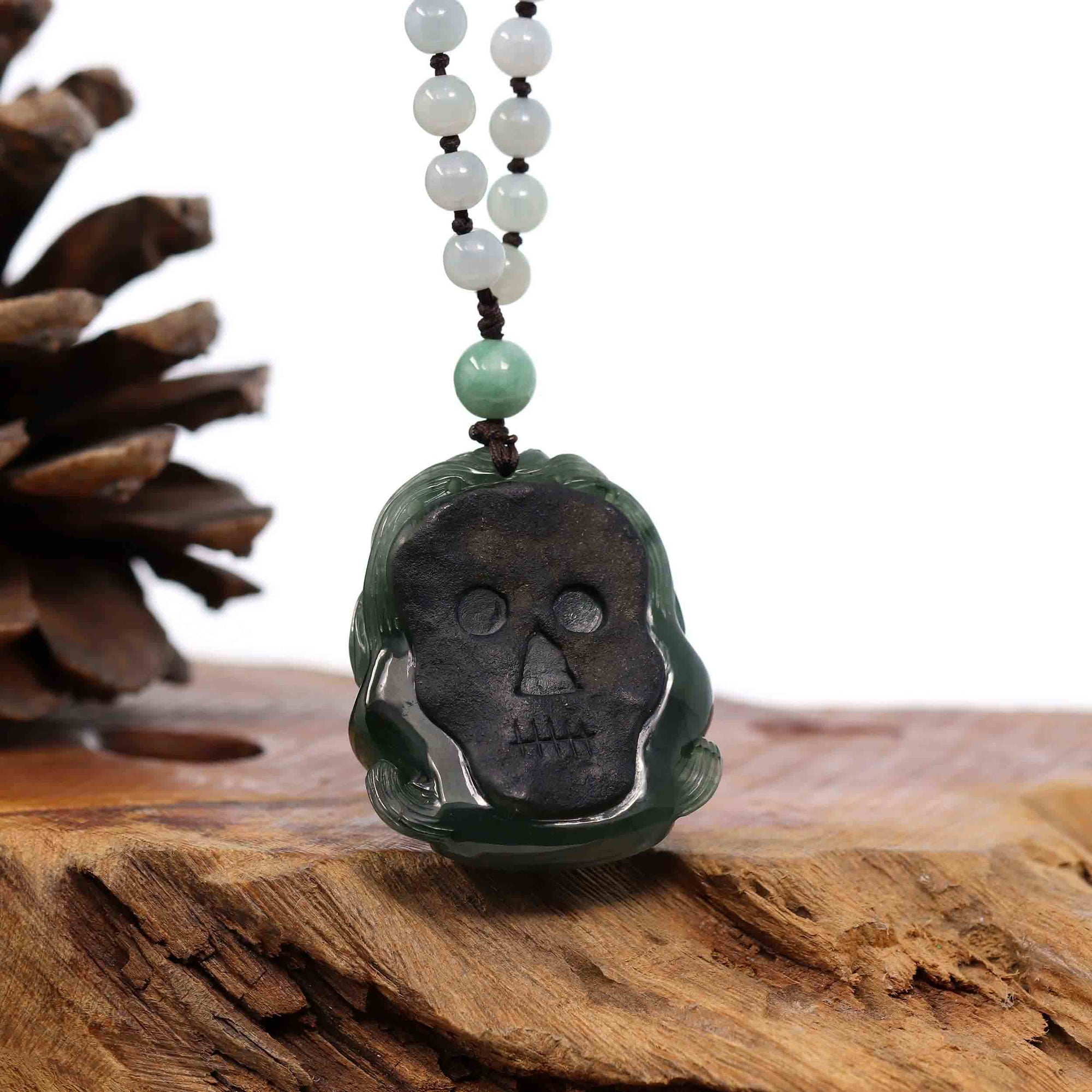 Baikalla Jewelry Jade Carving Necklace Baikalla™ "Fu Dog" (Guardian Lion) Natural Blue Green Jadeite Jade Necklace Collectibles