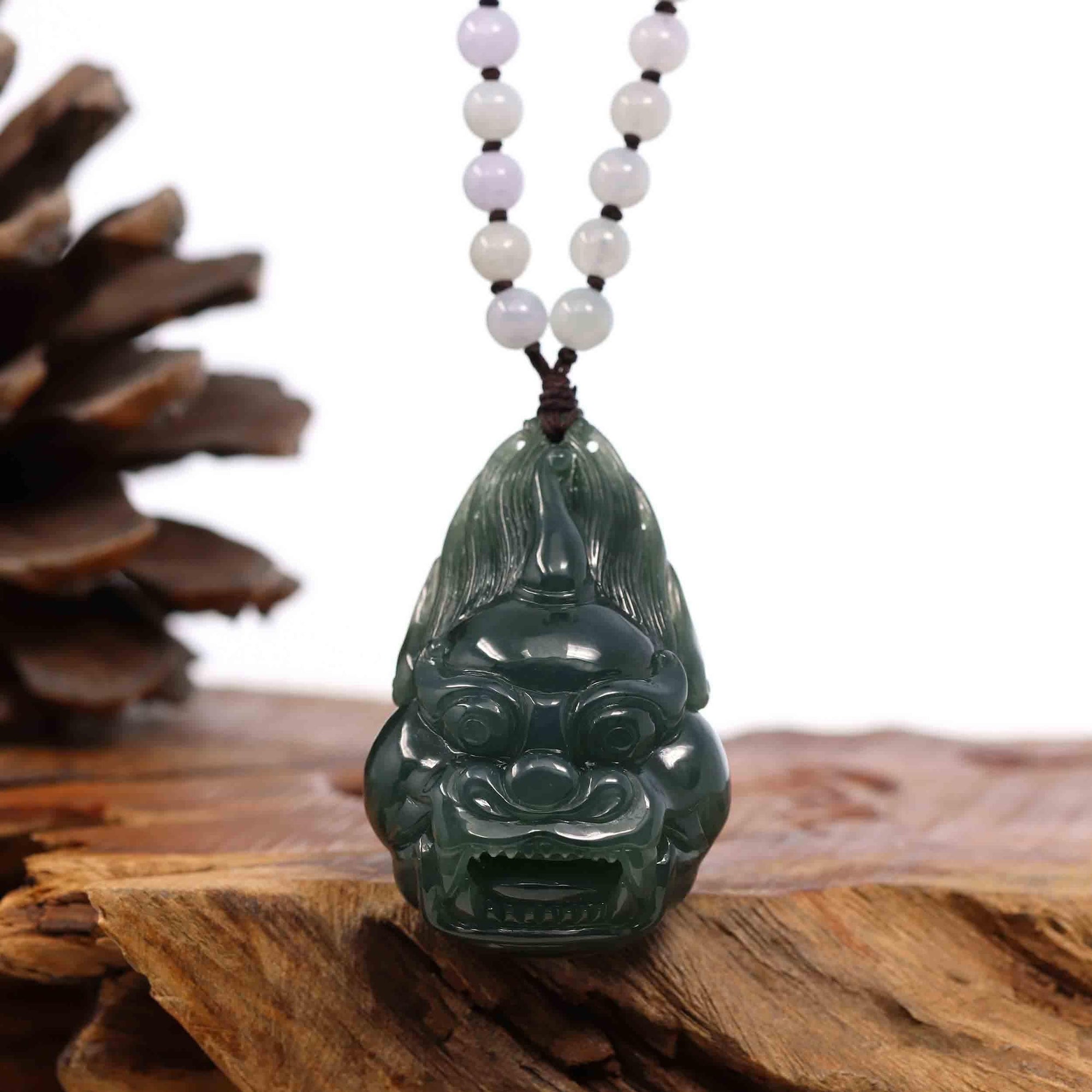 Baikalla Jewelry Jade Carving Necklace Baikalla™ "Fu Dog" (Guardian Lion) Natural Blue Green Jadeite Jade Necklace Collectibles