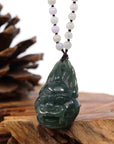 Baikalla Jewelry Jade Carving Necklace Baikalla™ "Fu Dog" (Guardian Lion) Natural Blue Green Jadeite Jade Necklace Collectibles