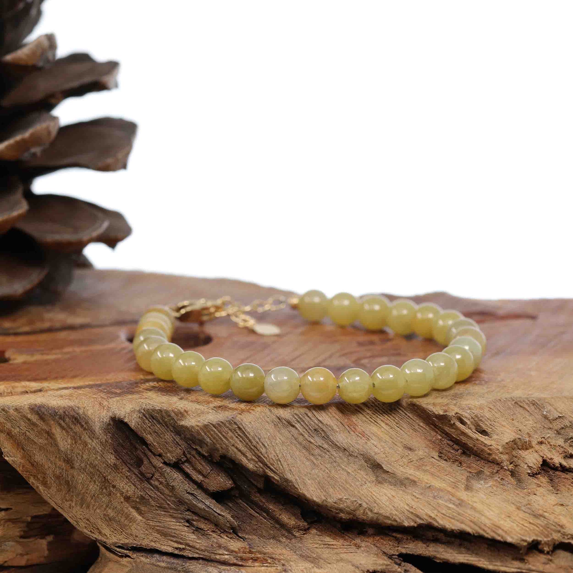 Baikalla Jewelry jade beads bracelet Sterling Silver Yellow Jadeite Jade Beads Bracelet (6.5 mm)