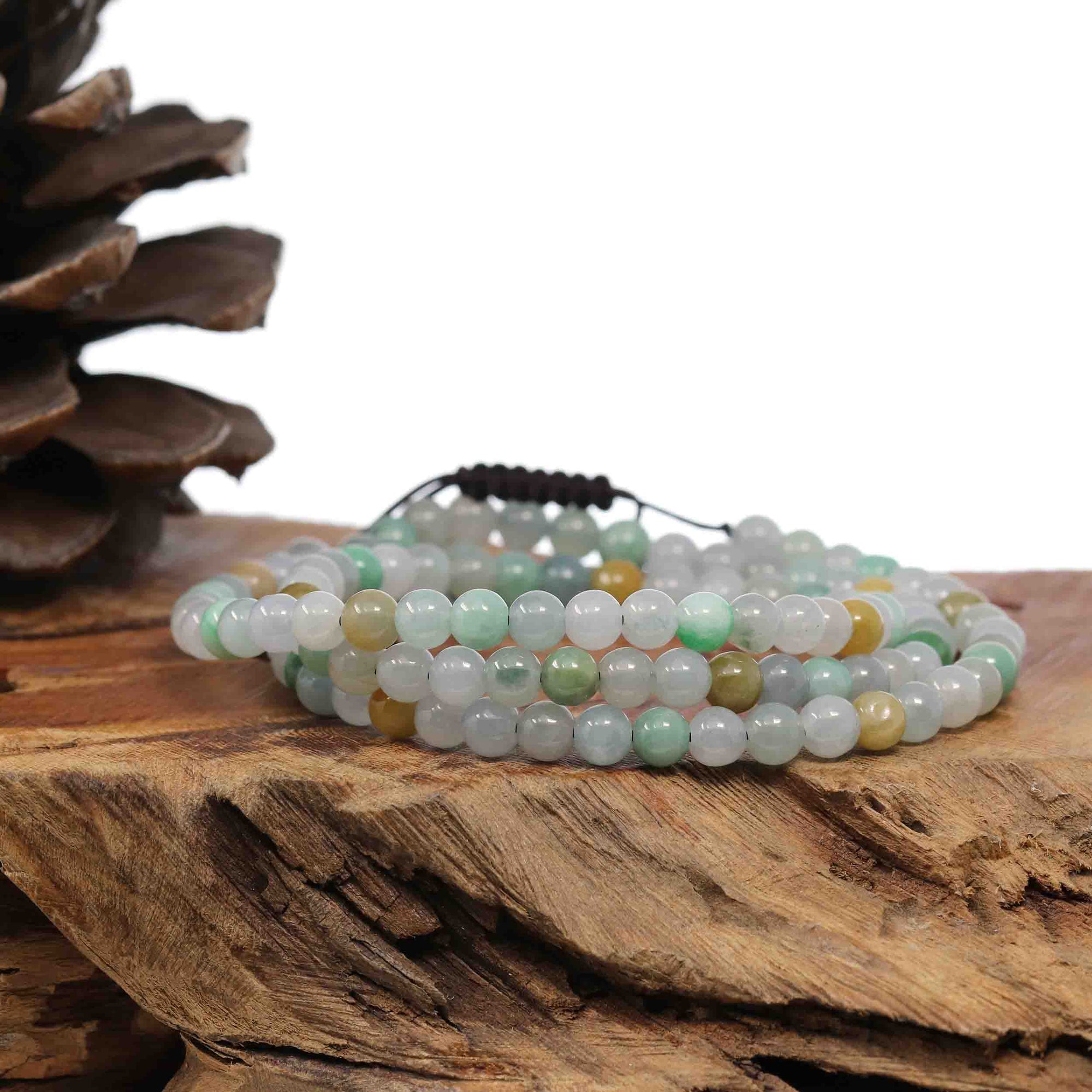 Baikalla Jewelry jade beads bracelet Natural Multi Colored Jadeite Jade 108 Round Beads Buddha Rosary ( 6 mm ) | Necklace &amp; Bracelets 2 in 1