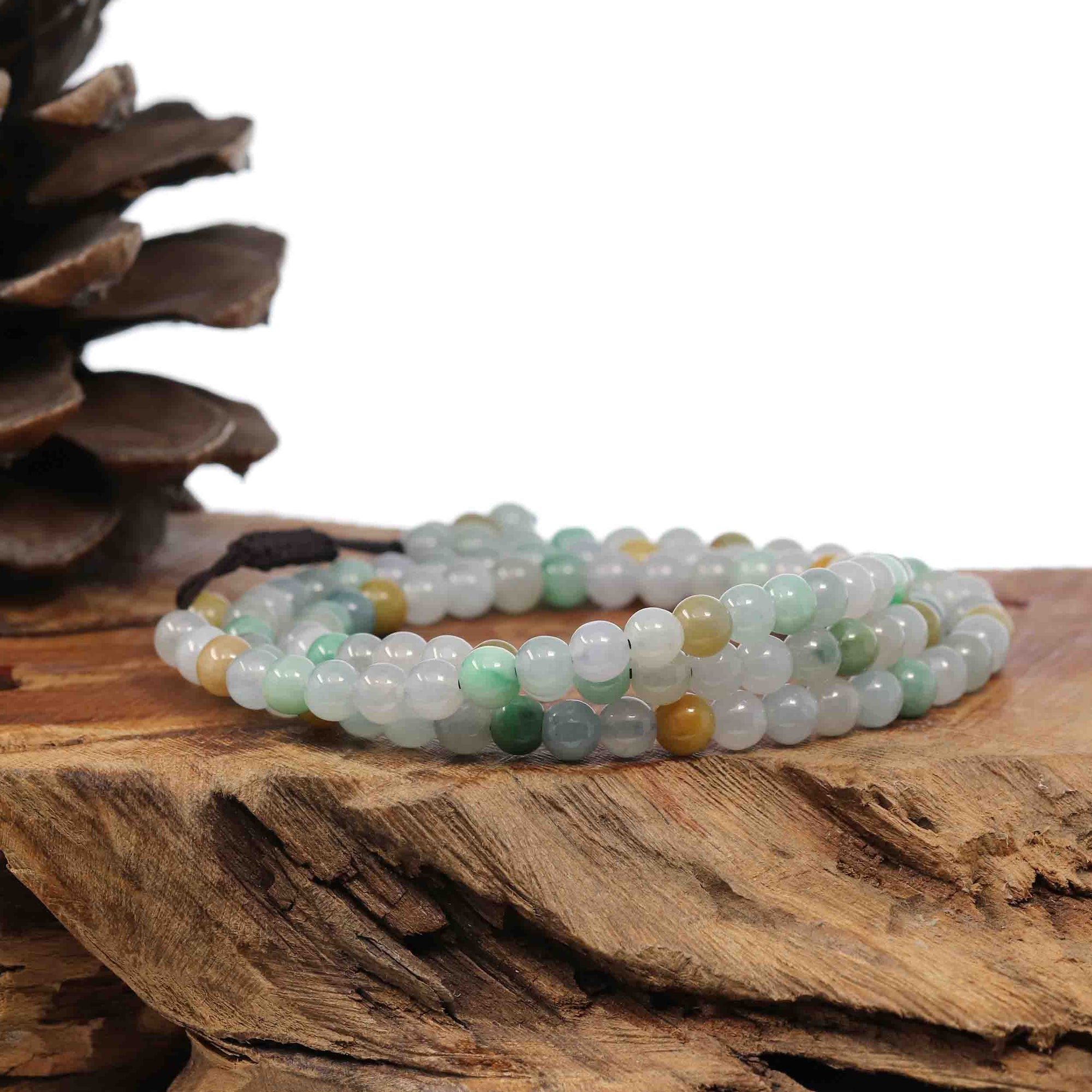 Baikalla Jewelry jade beads bracelet Natural Multi Colored Jadeite Jade 108 Round Beads Buddha Rosary ( 6 mm ) | Necklace &amp; Bracelets 2 in 1