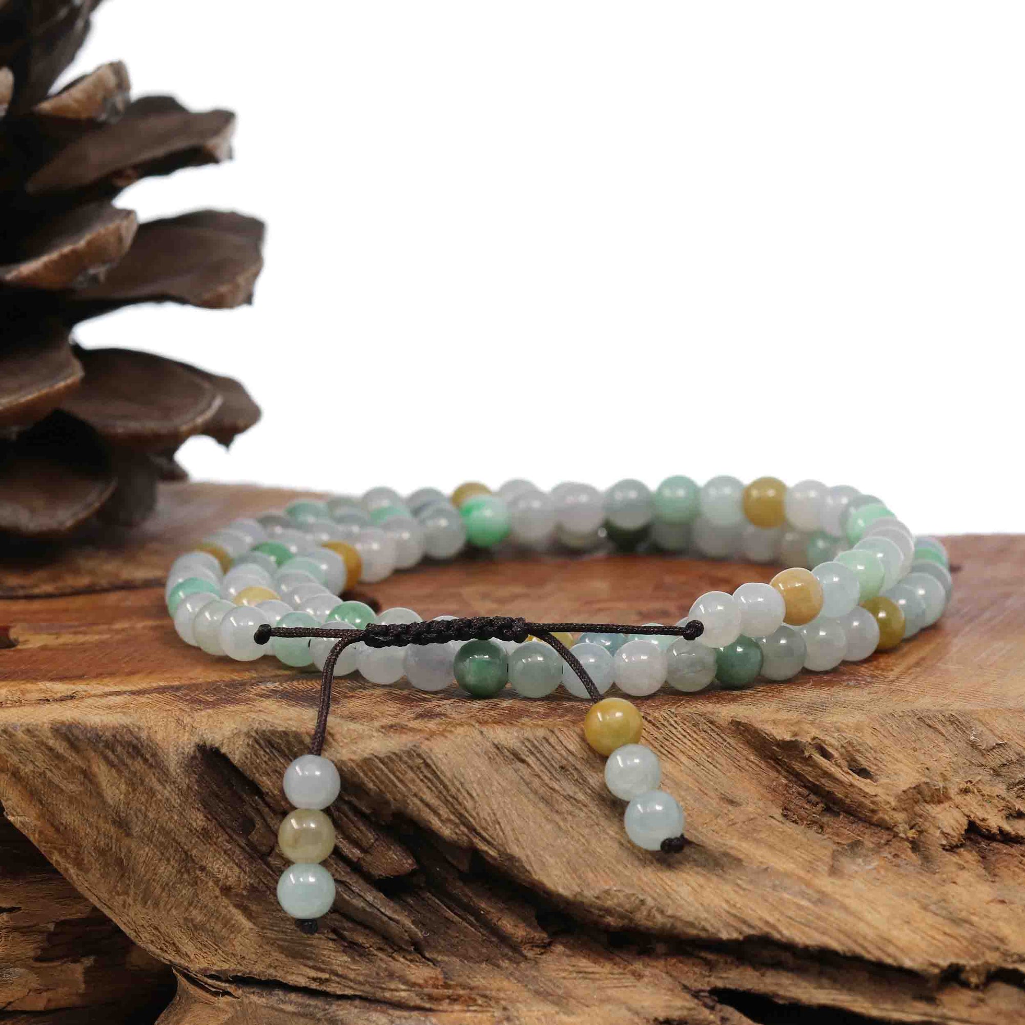 Baikalla Jewelry jade beads bracelet Natural Multi Colored Jadeite Jade 108 Round Beads Buddha Rosary ( 6 mm ) | Necklace &amp; Bracelets 2 in 1