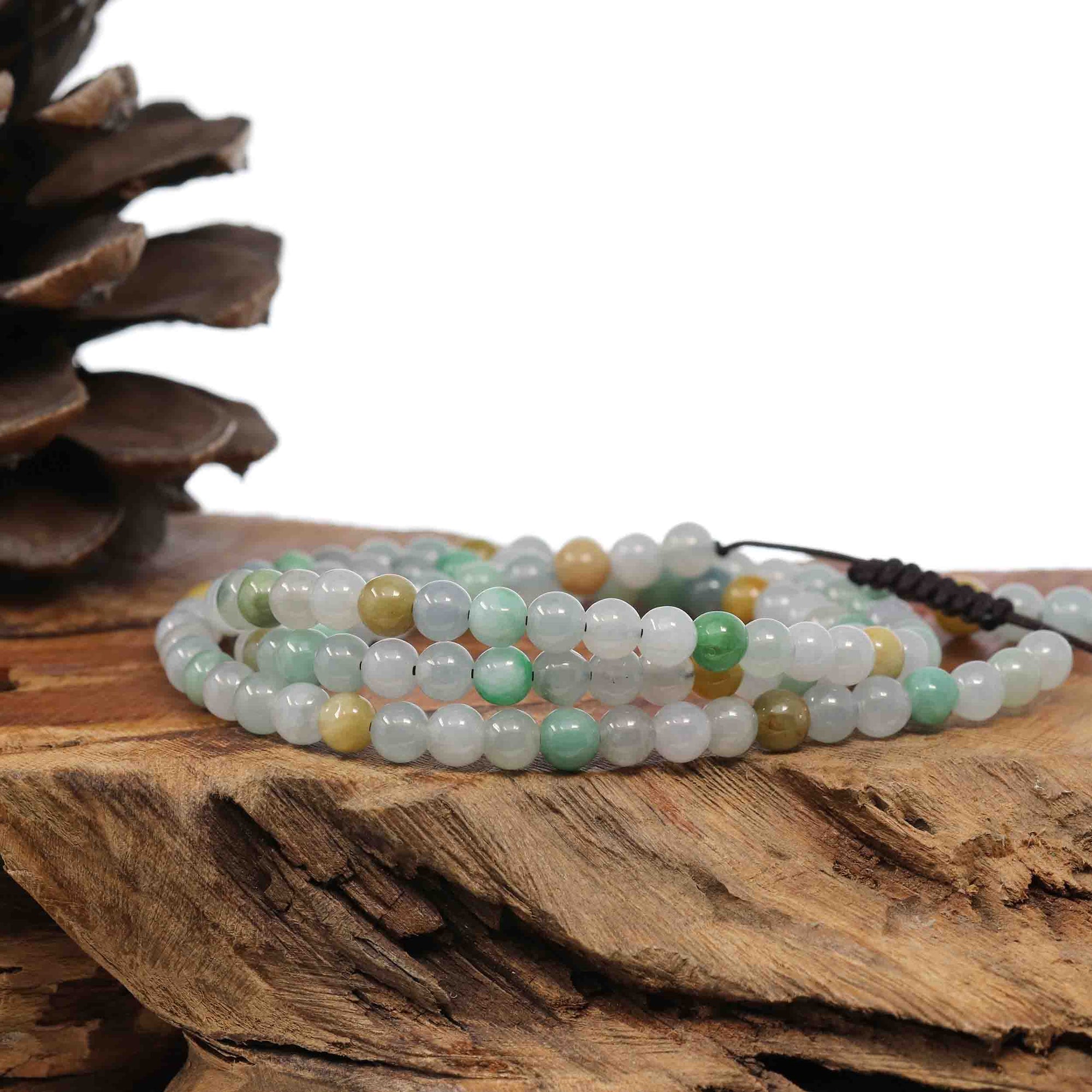 Baikalla Jewelry jade beads bracelet Natural Multi Colored Jadeite Jade 108 Round Beads Buddha Rosary ( 6 mm ) | Necklace &amp; Bracelets 2 in 1