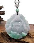 Baikalla Jewelry Gold Jadeite Jade Pendant Necklace Natural Burmese Jadeite Jade Happy Buddha