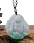 Baikalla Jewelry Gold Jadeite Jade Pendant Necklace Natural Burmese Jadeite Jade Happy Buddha