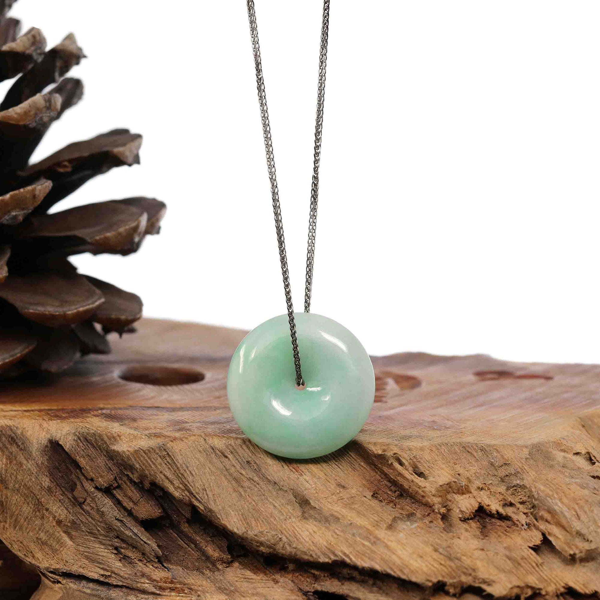 Baikalla Jewelry Jade Pendant Necklace Baikalla &quot;Good Luck Button&quot; Necklace White Green Jadeite Jade Lucky Ping An Kou Pendant