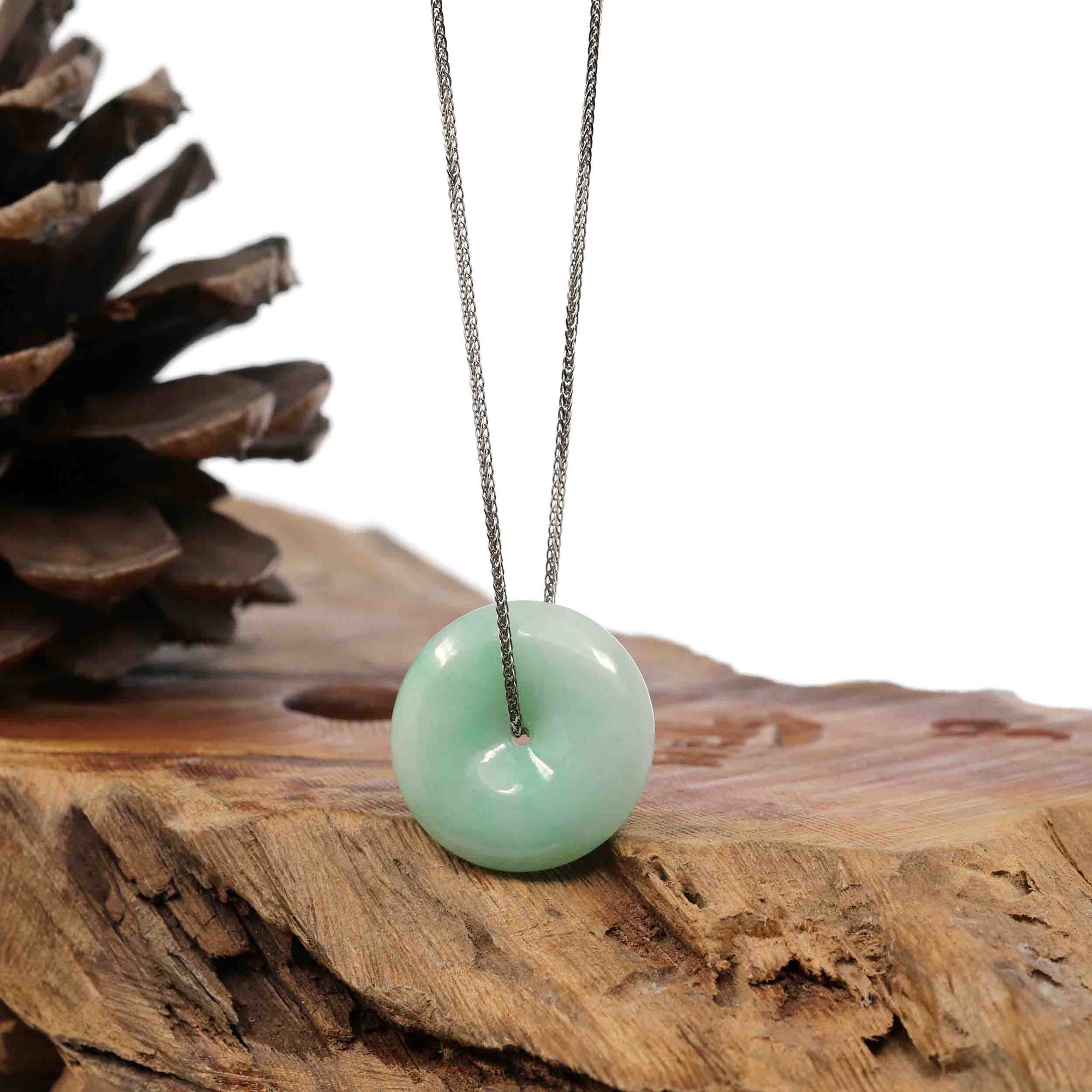 Baikalla Jewelry Jade Pendant Necklace Copy of Baikalla "Good Luck Button" Necklace White Green Jadeite Jade Lucky Ping An Kou Pendant