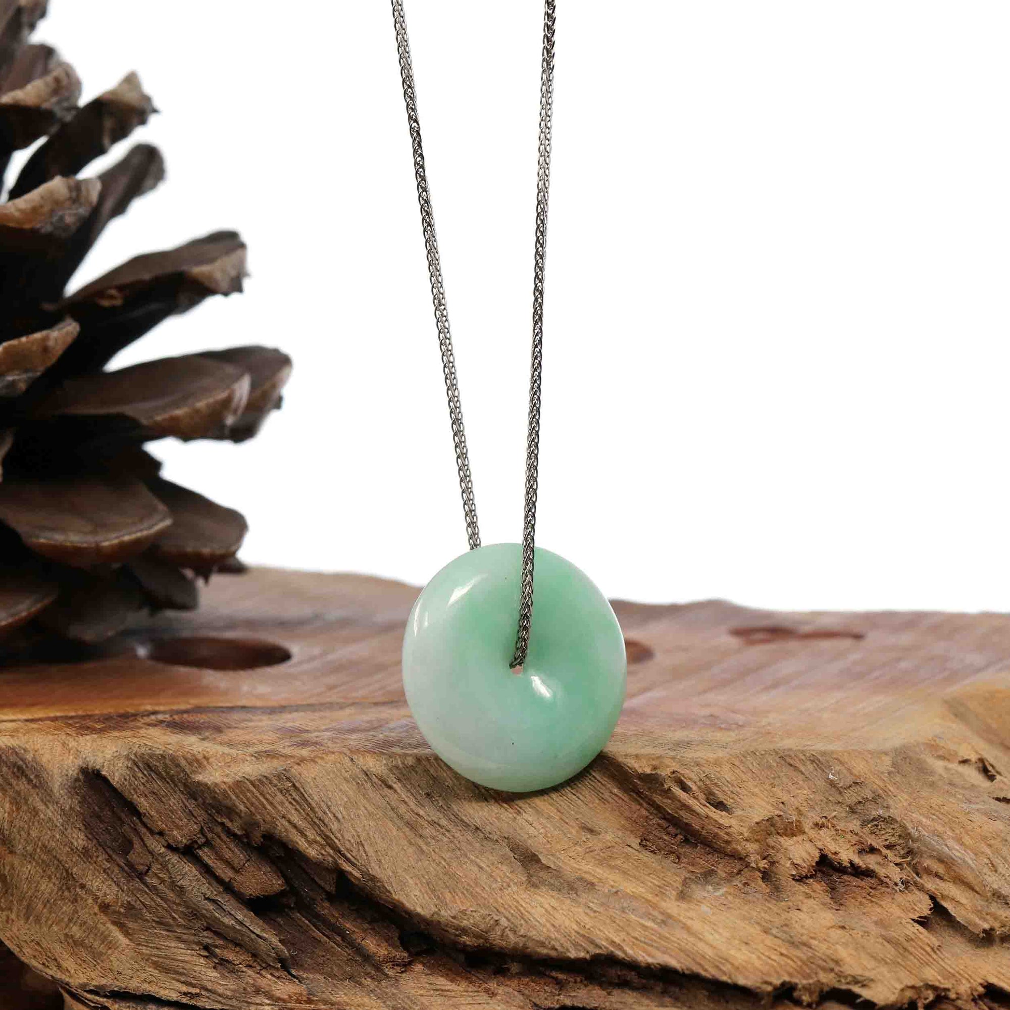 Baikalla Jewelry Jade Pendant Necklace Copy of Baikalla &quot;Good Luck Button&quot; Necklace White Green Jadeite Jade Lucky Ping An Kou Pendant