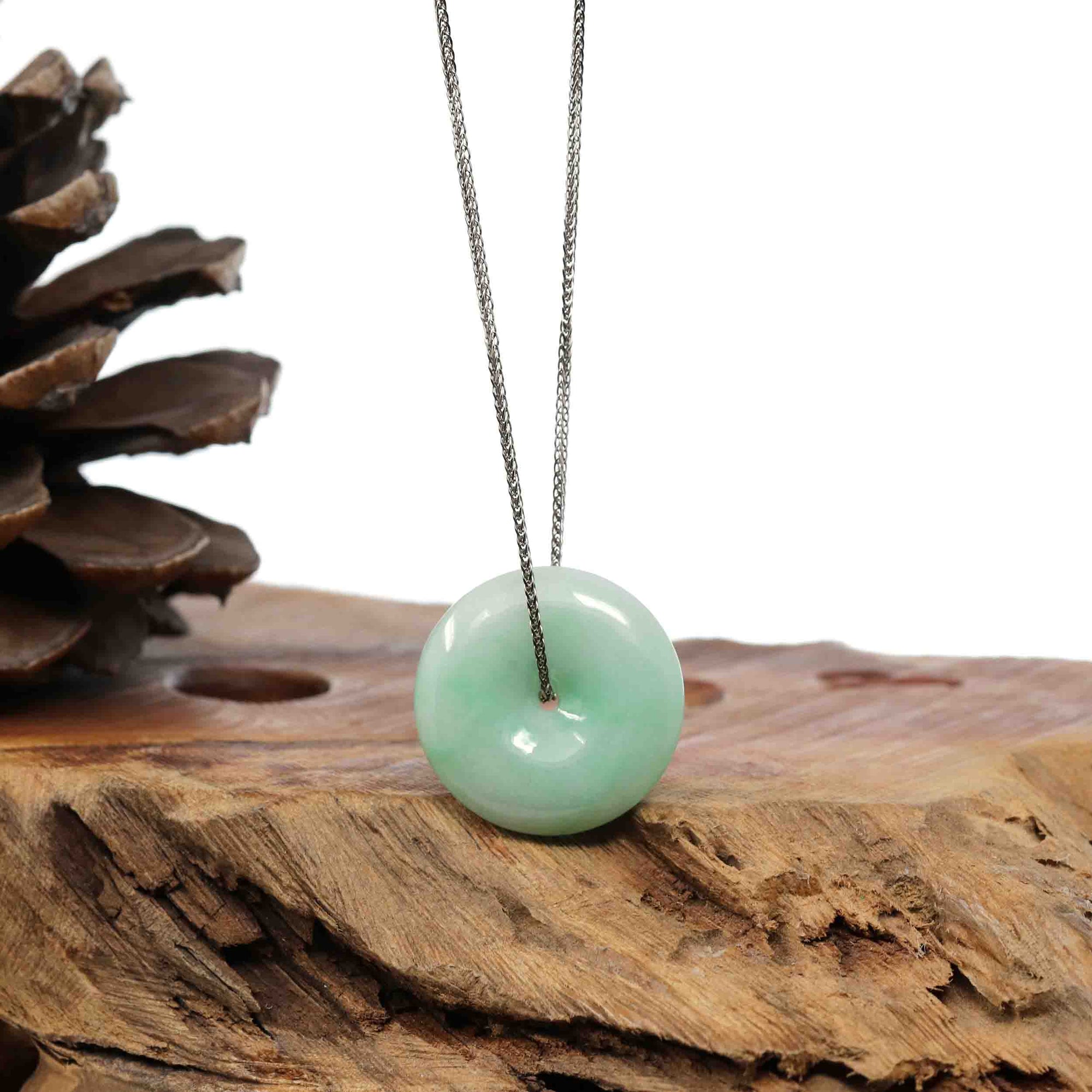 Baikalla Jewelry Jade Pendant Necklace Copy of Baikalla "Good Luck Button" Necklace White Green Jadeite Jade Lucky Ping An Kou Pendant