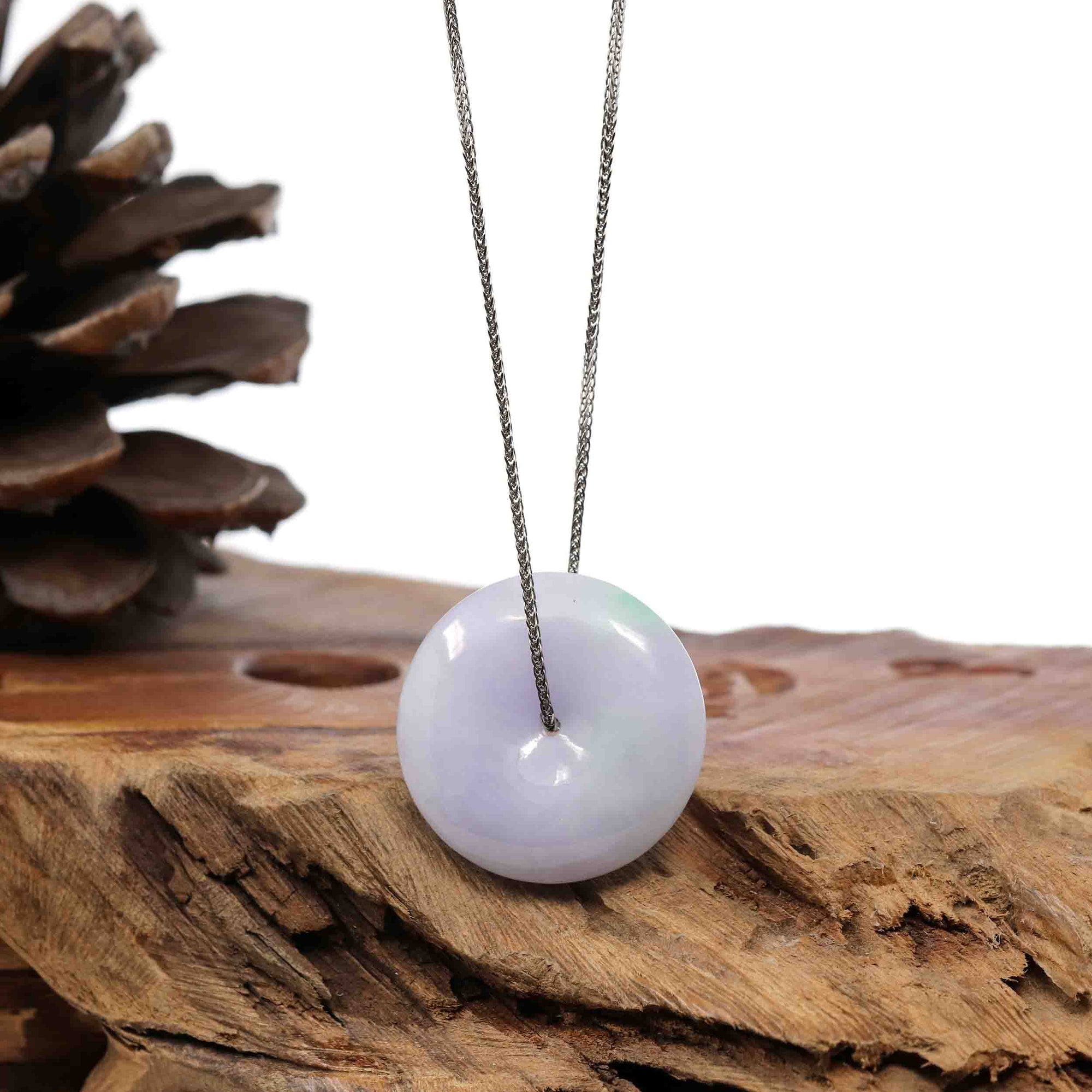 Baikalla Jewelry Jade Pendant Necklace Baikalla "Good Luck Button" Necklace Green and Lavender Jadeite Jade Lucky Ping An Kou Necklace