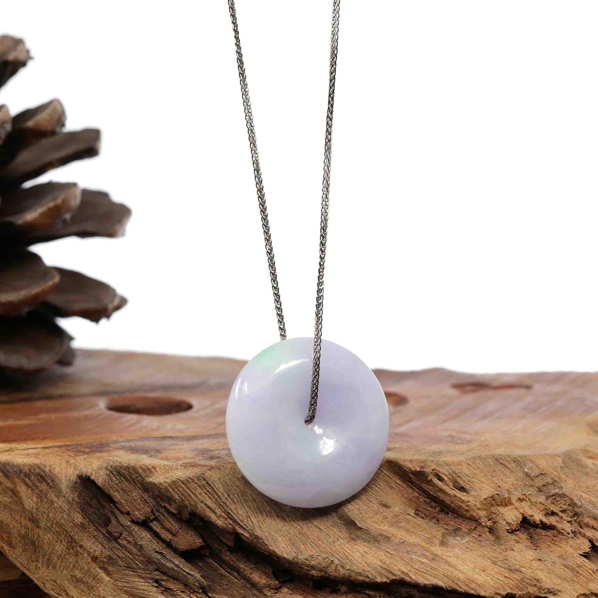 Baikalla Jewelry Jade Pendant Necklace Baikalla "Good Luck Button" Necklace Green and Lavender Jadeite Jade Lucky Ping An Kou Necklace