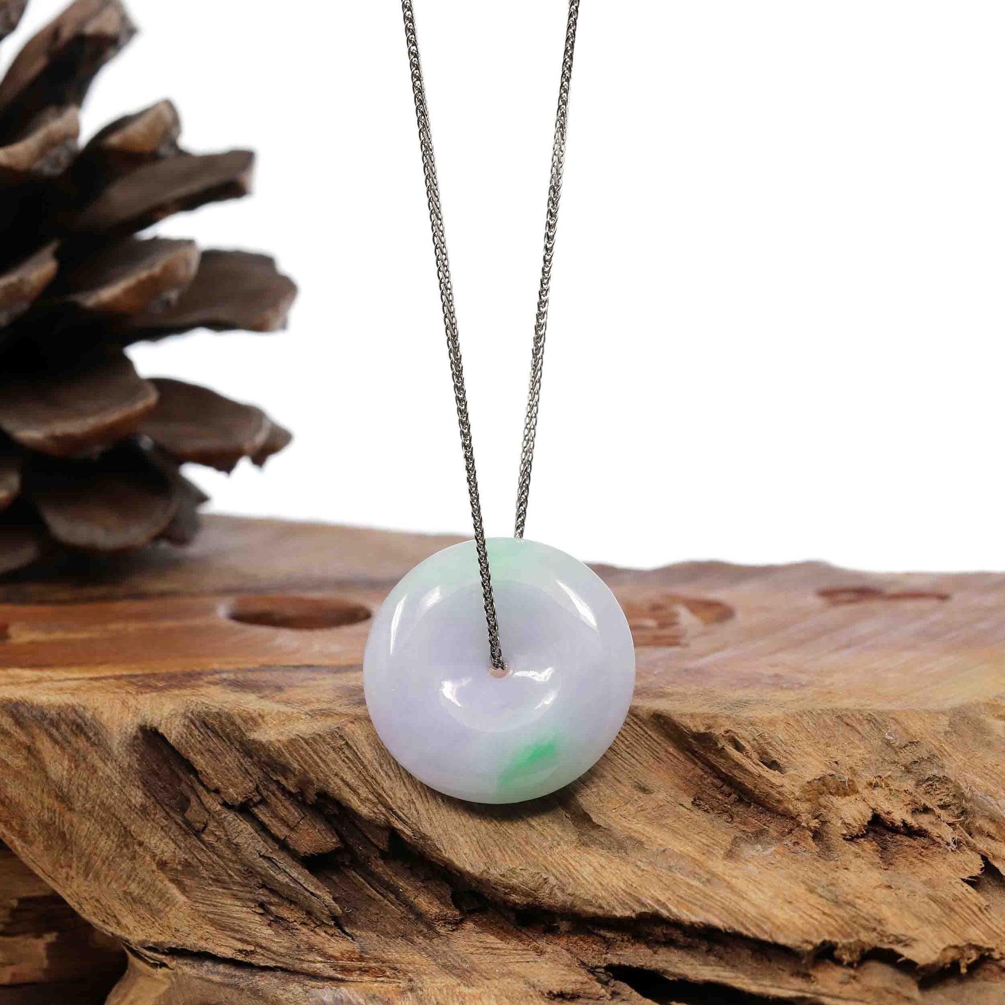 Baikalla Jewelry Jade Pendant Necklace Pendant Only Baikalla "Good Luck Button" Necklace Green and Lavender Jadeite Jade Lucky Ping An Kou Necklace