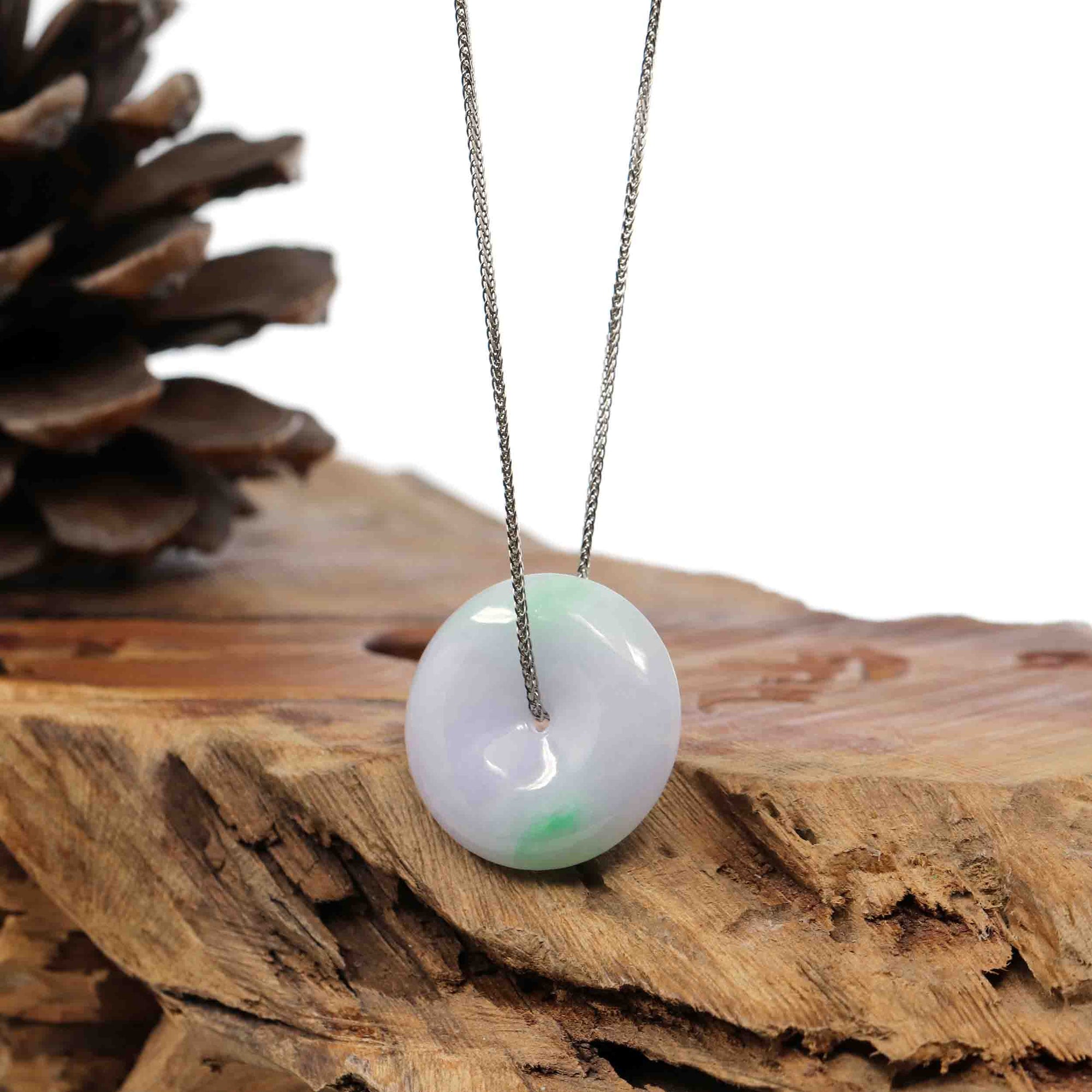 Baikalla Jewelry Jade Pendant Necklace Baikalla "Good Luck Button" Necklace Green and Lavender Jadeite Jade Lucky Ping An Kou Necklace