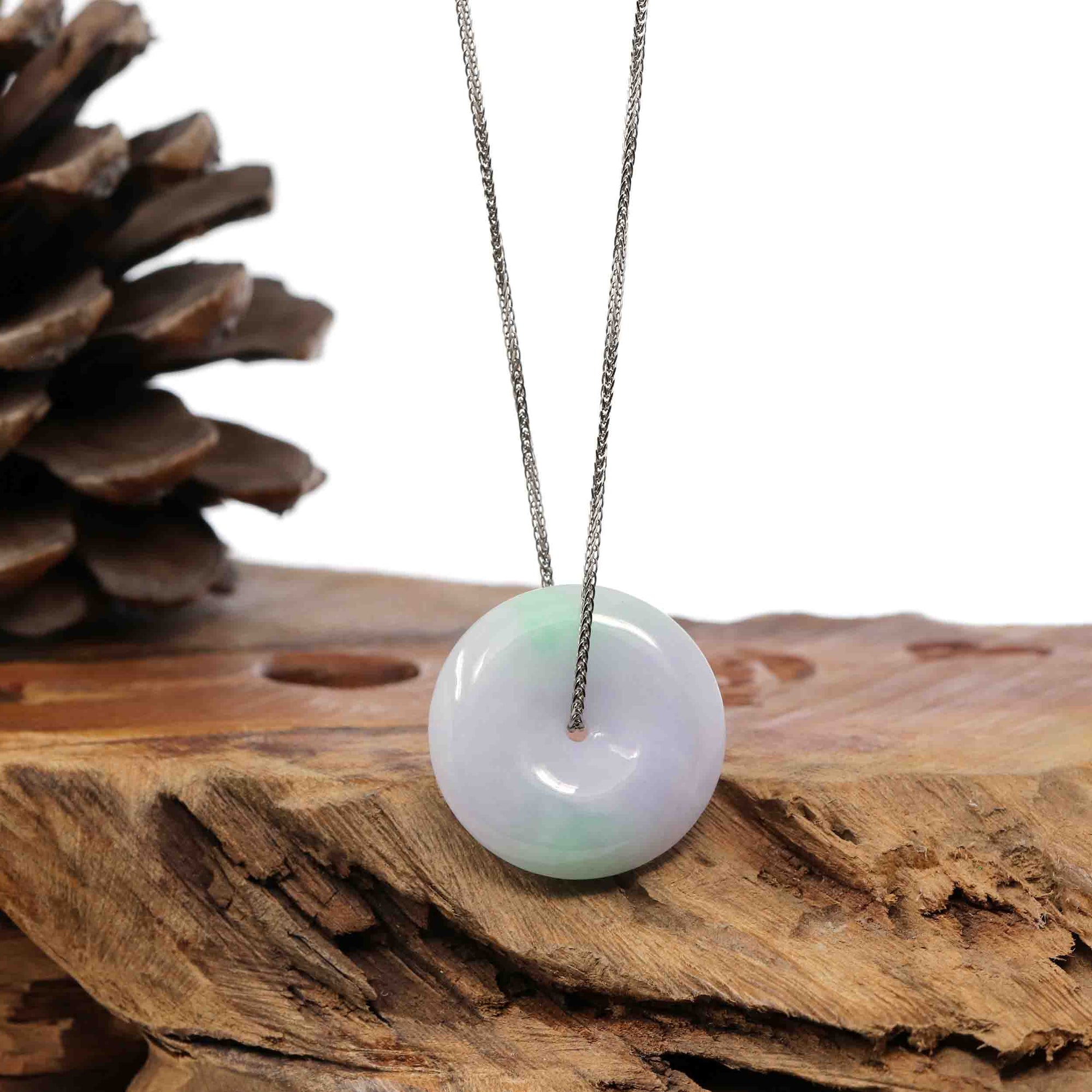 Baikalla Jewelry Jade Pendant Necklace Baikalla "Good Luck Button" Necklace Green and Lavender Jadeite Jade Lucky Ping An Kou Necklace