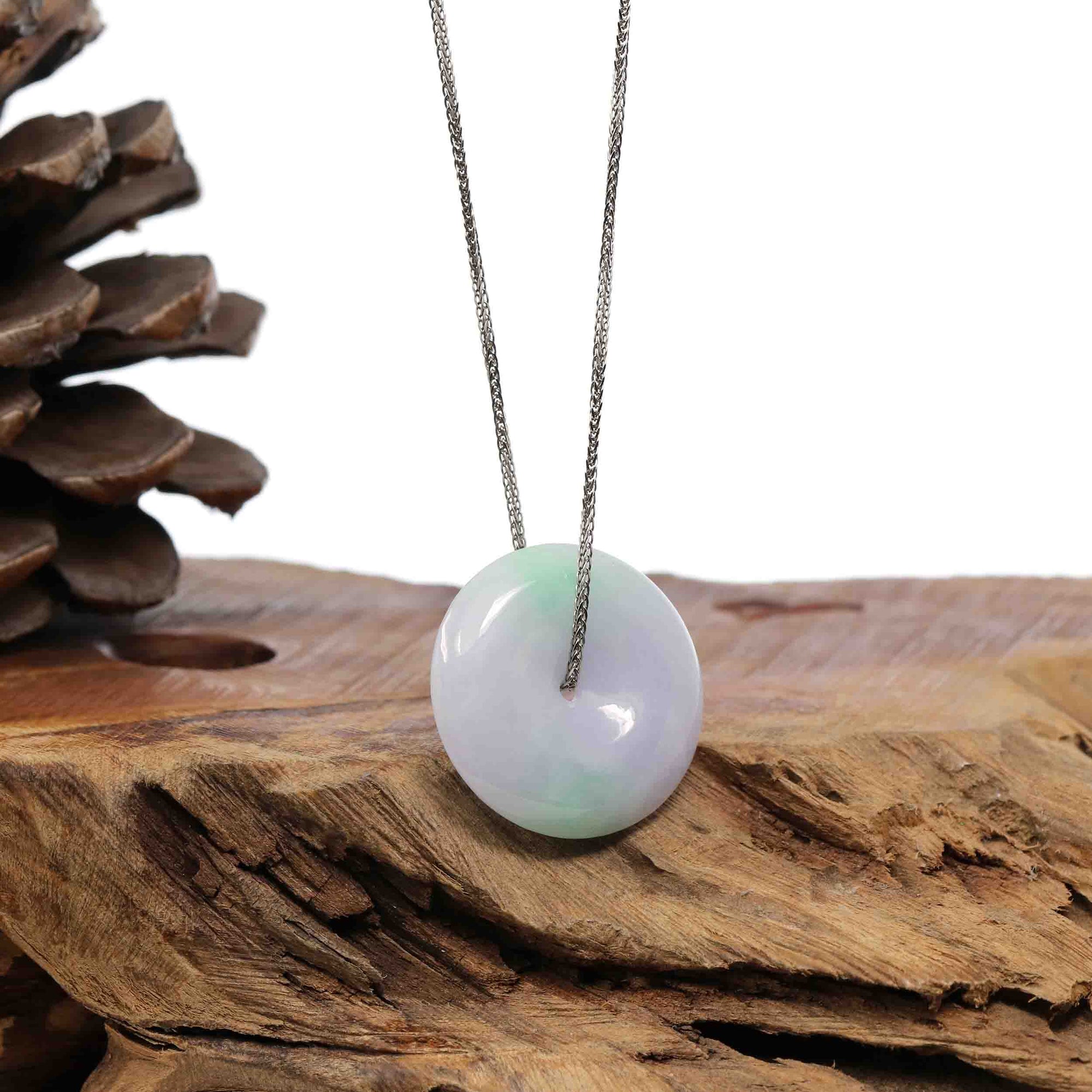 Baikalla Jewelry Jade Pendant Necklace Baikalla "Good Luck Button" Necklace Green and Lavender Jadeite Jade Lucky Ping An Kou Necklace