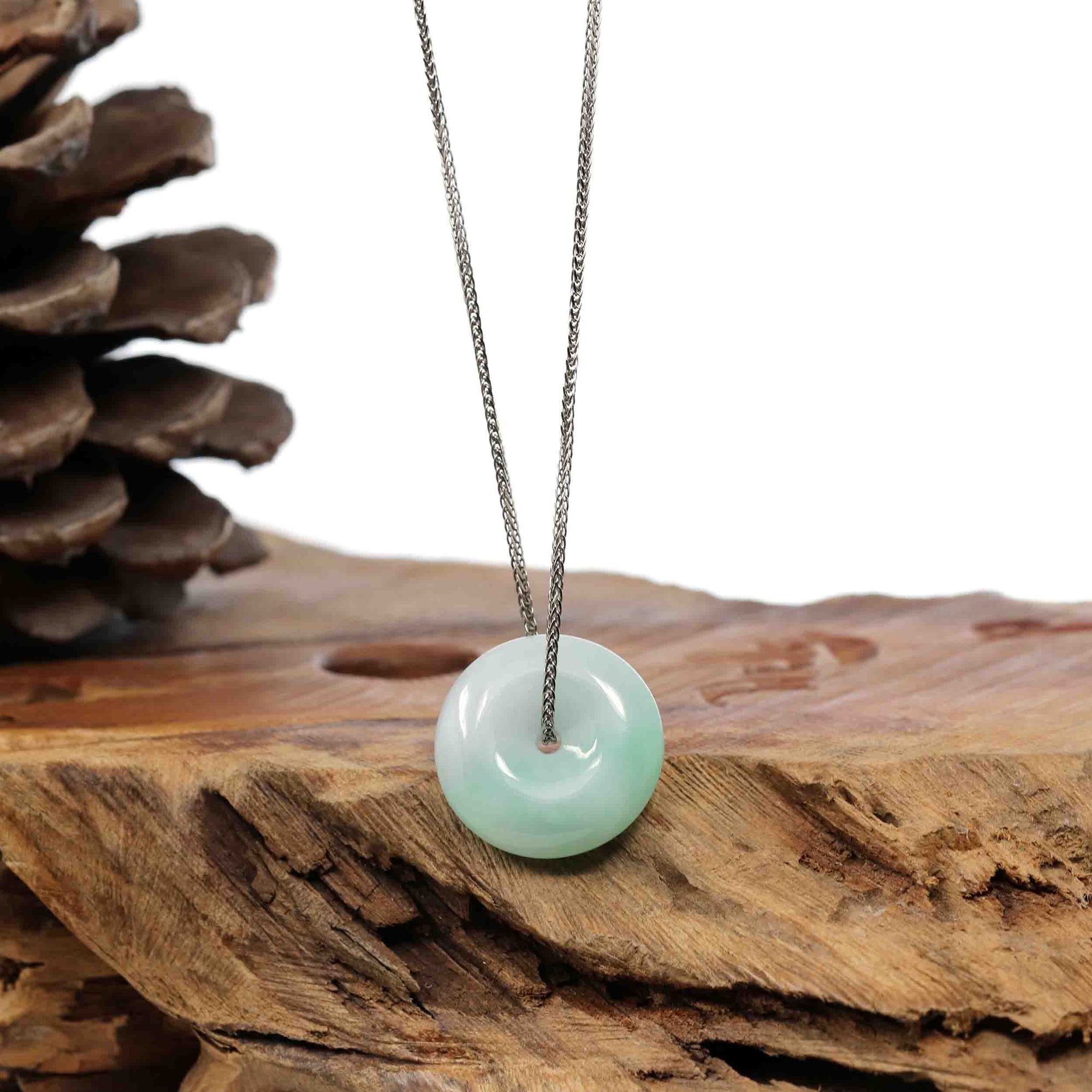 Baikalla Jewelry Jade Pendant Necklace Baikalla &quot;Good Luck Button&quot; Necklace White Green Jadeite Jade Lucky Ping An Kou Pendant