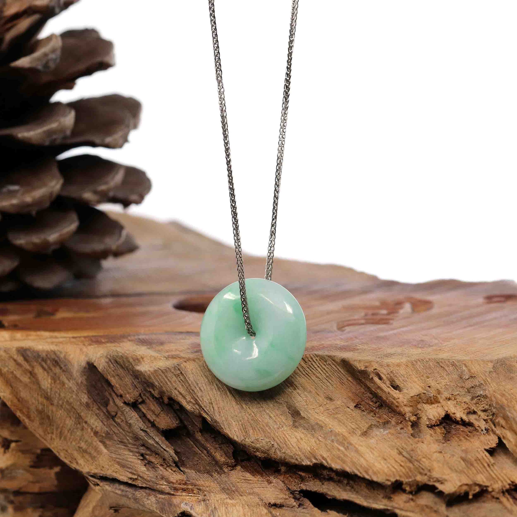 Baikalla Jewelry Jade Pendant Necklace Baikalla &quot;Good Luck Button&quot; Necklace White Green Jadeite Jade Lucky Ping An Kou Pendant