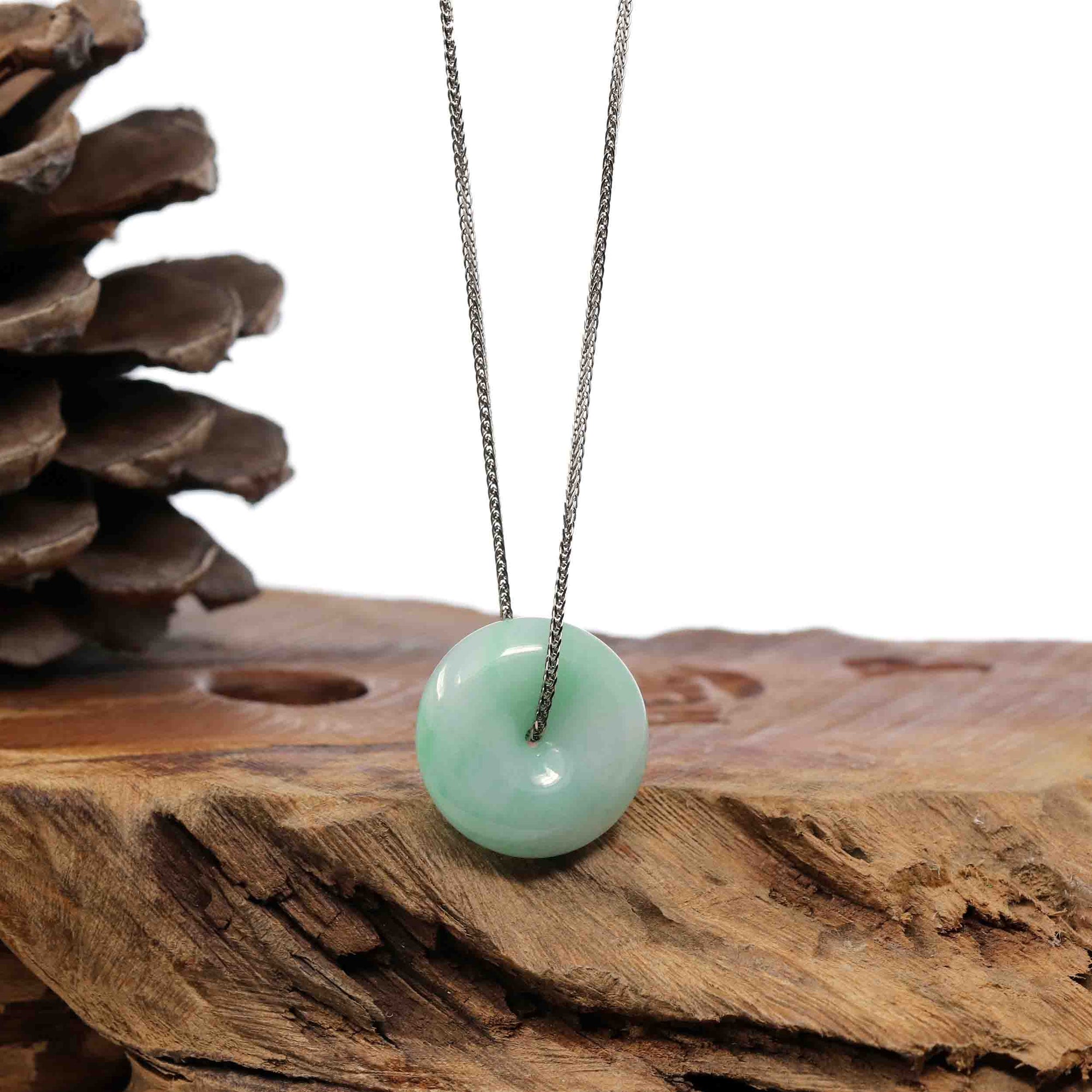 Baikalla Jewelry Jade Pendant Necklace Baikalla "Good Luck Button" Necklace White Green Jadeite Jade Lucky Ping An Kou Pendant