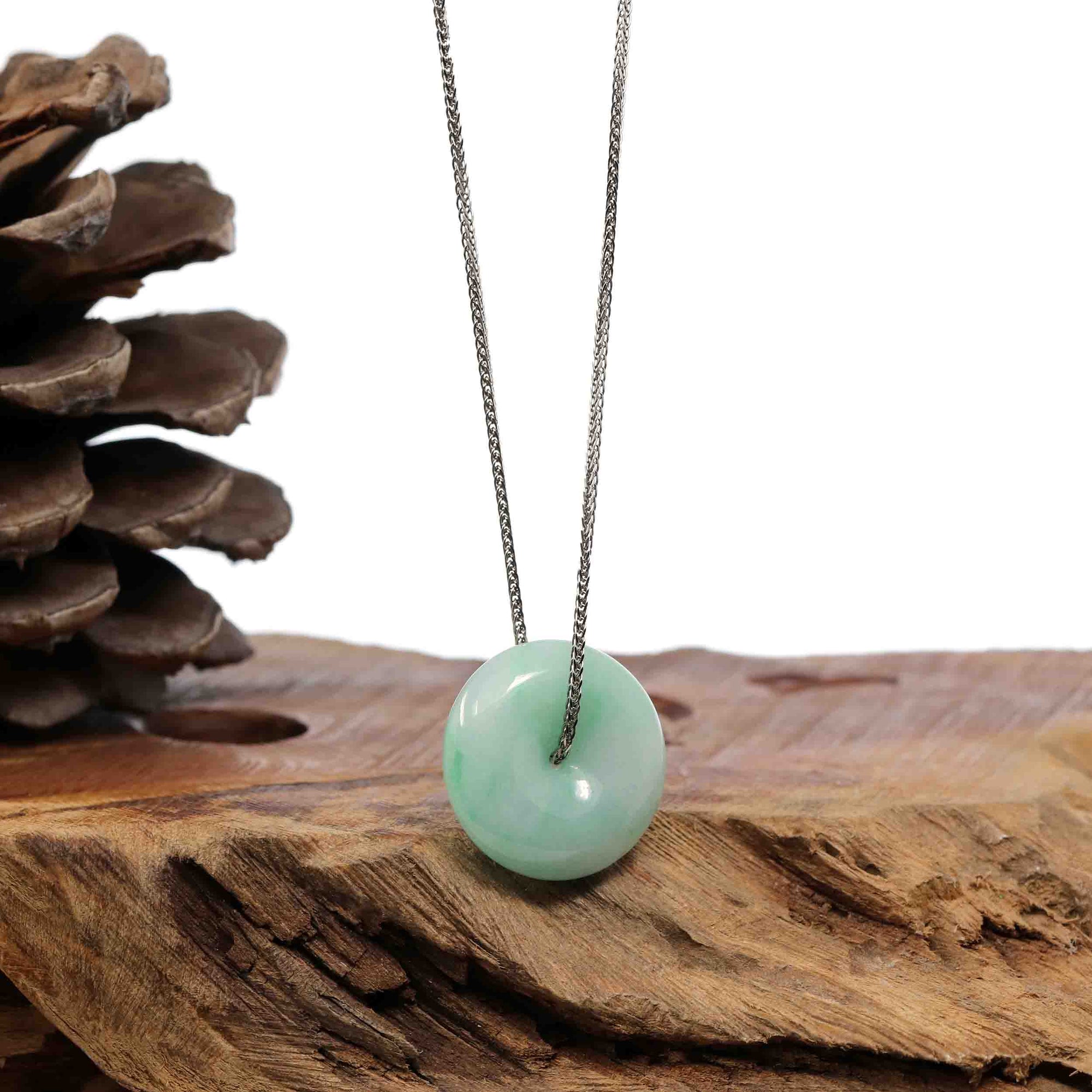 Baikalla Jewelry Jade Pendant Necklace Baikalla &quot;Good Luck Button&quot; Necklace White Green Jadeite Jade Lucky Ping An Kou Pendant