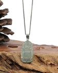 Baikalla Jewelry Jade Buddha Pendant Sterling Silver "Laughing Buddha" Genuine Green Jadeite Buddha Pendant Necklace