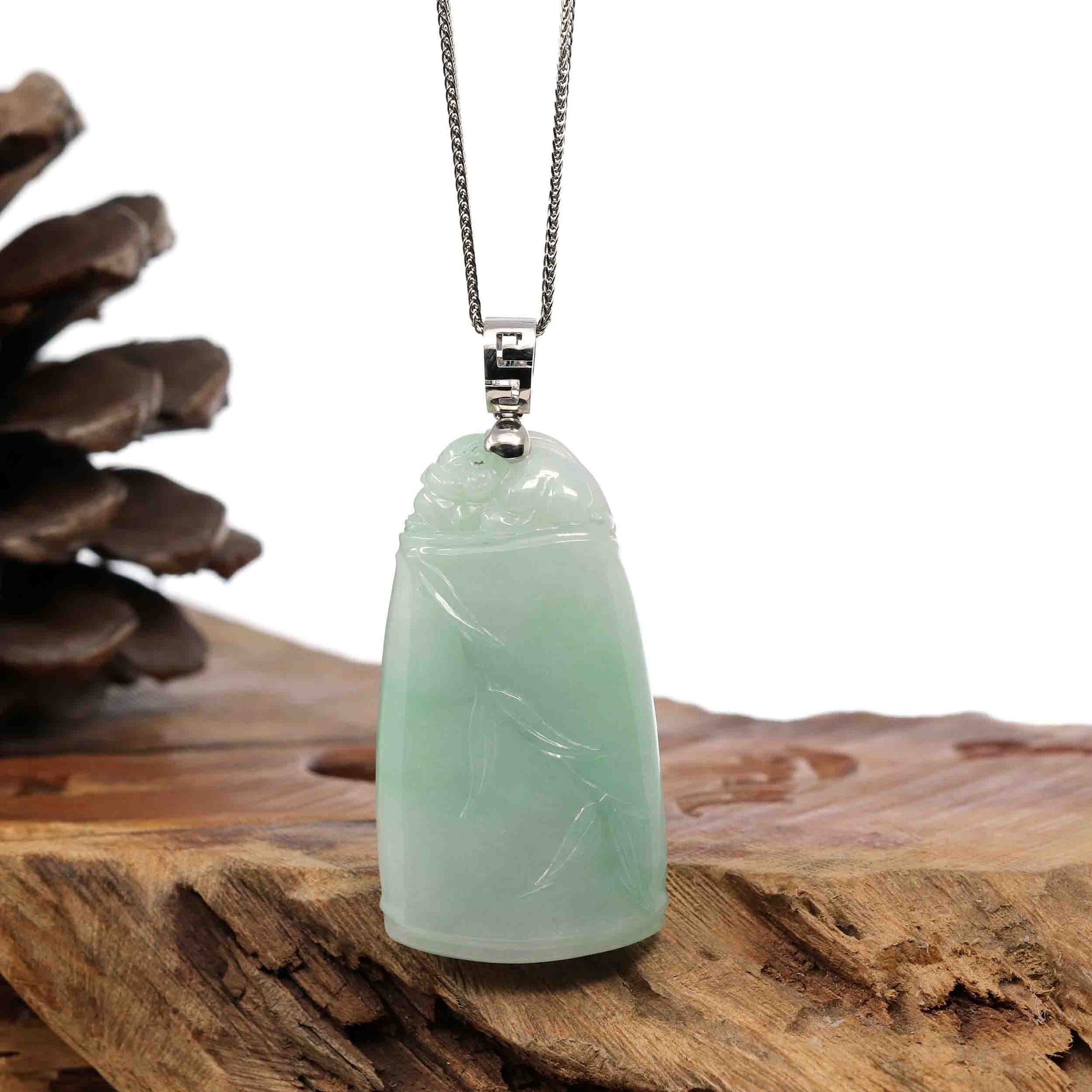 Baikalla Jewelry Jade Pendant Necklace Genuine Burmese green Jadeite Jade Bamboo Pendant Necklace